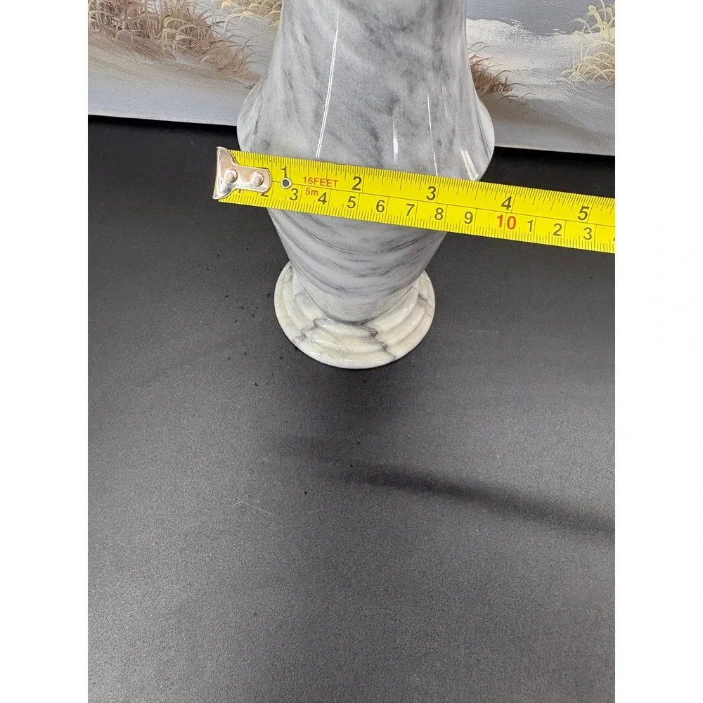 Gray White Marble Stone Vase Tapered Polished Decorative Bud Vase 8 Inch